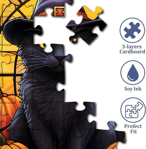Stained Glass Puzzle Cat Puzzles for Adults 1000 Pieces, Black Cat Vintage Halloween Puzzle, Pumpkin Jigsaw Puzzle Challenging Puzzles for Adults in Saudi Arabia