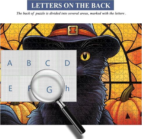 Stained Glass Puzzle Cat Puzzles for Adults 1000 Pieces, Black Cat Vintage Halloween Puzzle, Pumpkin Jigsaw Puzzle Challenging Puzzles for Adults in Saudi Arabia