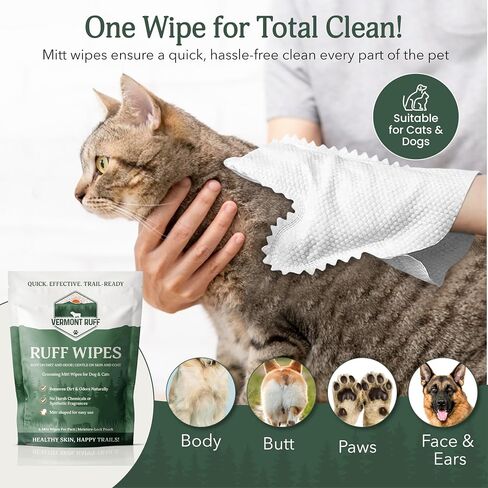 Pet Grooming Mitts – Large Cleaning Gloves for Dogs & Cats – Unscented, Gentle on Skin – Cleans Paws, Coat, Face & Wrinkles– 18CT in Saudi Arabia