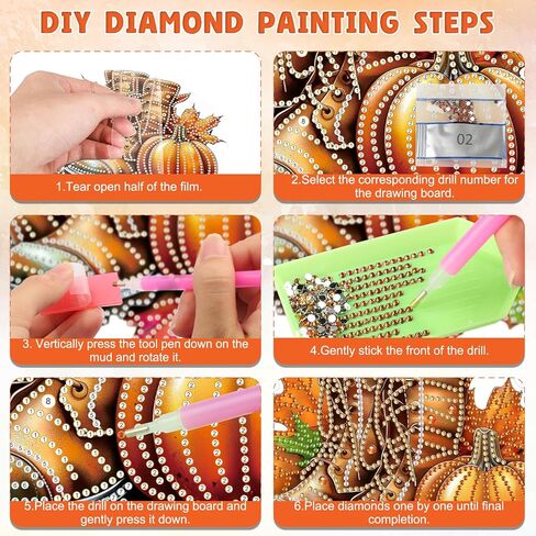 DOMROM Fall Diamond Art Hanging Pendant, DIY Pumpkin Diamond Art Painting Window Pendants, Special Shaped Rhinestone, Double Sided Pattern Wall Hanging Sign for Beginners DIY Crafts Decor in Saudi Arabia