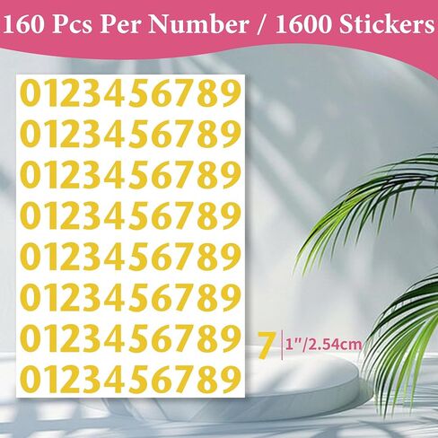 20 ورقة إجمالي 1600 PCS ملصقات أرقام الفينيل المقاومة للماء الذهب 1 بوصة ، وأرقام الفينيل ذاتية اللصق 0-9 ، ملصقات الأرقام لصندوق البريد ، والعنوان ، وصناديق القمامة ، والعلامات ، والمكتب ، والاستخدام المنزلي in Kuwait