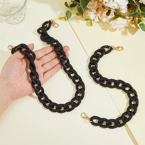 2pcs حزام سلسلة مسطحة كبيرة 2 أنماط أسود سلسلة أكريليك سلسلة حقيبة اليد حزام السمكة fishbone سلسلة الاستبدال مع أبازيم ذهبية لأكياس محفظة محفظة. in Saudi Arabia
