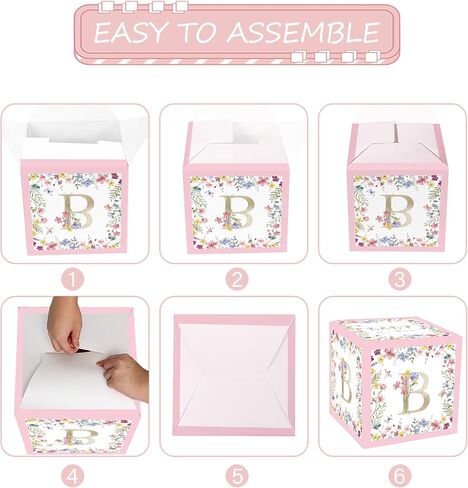 Flower Floral Baby Shower Decorations Balloon Boxes Printed Gold Letters - 4 Pcs Pink Wildflower Floral Blocks Backdrop Decorations for Baby in Bloom, Gender Reveal Birthday Party Supplies in Saudi Arabia