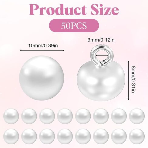 50pcs أزرار لؤلؤة أبيض 10 مم للملابس ، أزرار لؤلؤة مستديرة مع ساق للملابس ، زر زخرفية مع ساق للخياطة ، فساتين الزفاف ، قمصان ، زينة المجوهرات ، الحرف اليدوية. in Saudi Arabia