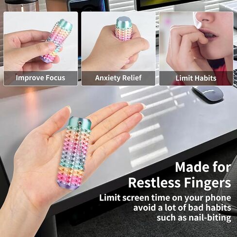 Spiky Grip Stim Pain Fidget Toy, Pocket-Sized Discreet Spinners Stim Keychain 3D Printed with Hard Spiky Massage for Anxiety Focus & Skin Picking and Stress Reduction (Rotate Rainbow) in Saudi Arabia