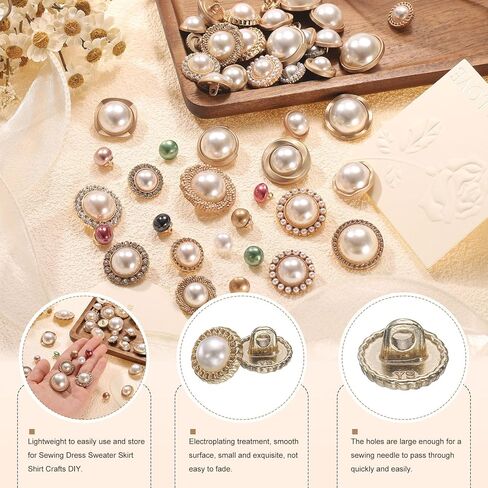 HARFINGTON 10pcs 40L Pearl Gold Metal Sewing Buttons 25mm 1" Round Women Coat Buttons with Plastic Shank Replacement DIY Button for Sewing Clothing Sweater Decoration Craft, #2 in Saudi Arabia