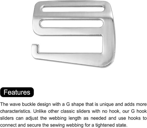 uxcell Metal G Hooks Webbing Buckles, 2Pcs 1.5" 38mm G-Hook Wave Buckle Adjuster Slide Buckle for Backpack Strap Webbing, Silver Tone in Saudi Arabia