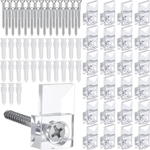 25PCS Mirror Holder Clips, Mirror Clips for Wall Mounting Mirrors Hangers for The Wall Glass Retainer Clip Frameless Glass Hanging Kit with Screws in Saudi Arabia