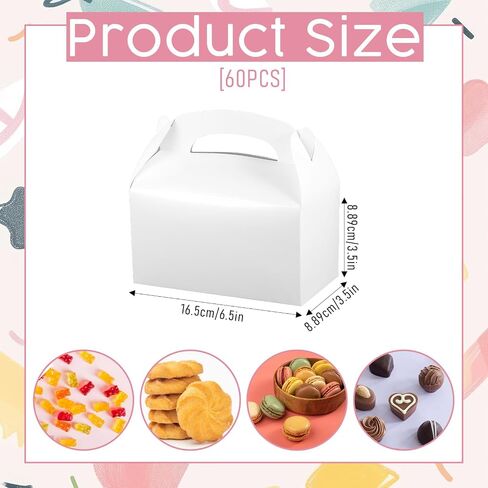 MAQUITA 60 Pack White Gable Treat Boxes Party Favor Boxes Goodie Gift Boxes for Snacks Cookie Candy Toys Birthday Party Wedding Holidays 6.5 x 3.5 x 3.5 inches in Saudi Arabia