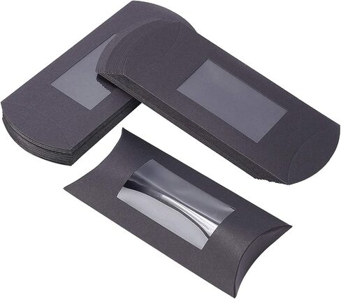BENECREAT 30pcs 6x3x1 Inches Black Kraft Paper Pillow Boxes with Clear Window, Candy Packaging Box Treat Box for Birthday Wedding Party in Saudi Arabia