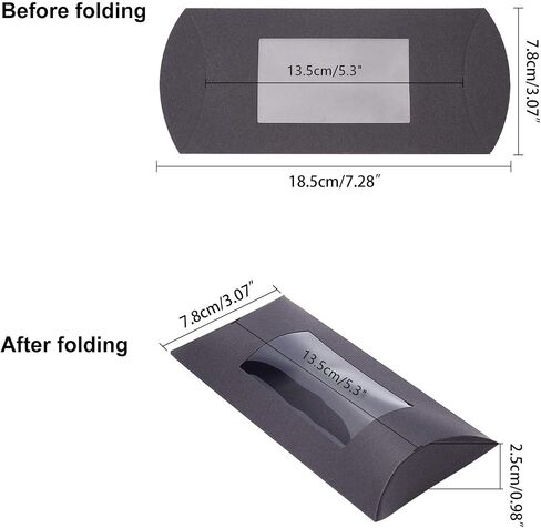 BENECREAT 30pcs 6x3x1 Inches Black Kraft Paper Pillow Boxes with Clear Window, Candy Packaging Box Treat Box for Birthday Wedding Party in Saudi Arabia
