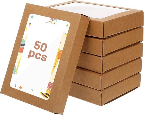 Joutyfor 50 PCS صناديق تخزين بطاقة المعايدة ، مربعات الورق Kraft مع نافذة شفافة ، مغلف بطاقة المعايدة للتخزين الصورة السائبة القابلة للتطبيق (4.5 × 6 × 1 بوصة) in Saudi Arabia