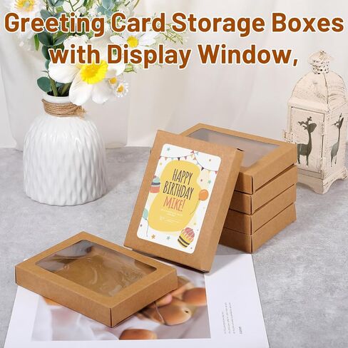 Joutyfor 50 PCS صناديق تخزين بطاقة المعايدة ، مربعات الورق Kraft مع نافذة شفافة ، مغلف بطاقة المعايدة للتخزين الصورة السائبة القابلة للتطبيق (4.5 × 6 × 1 بوصة) in Saudi Arabia