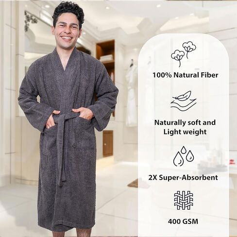 GOLD TEXTILES Premium Terry Cloth Robes for Man's Lightweight Bathrobe, Adjustable Towel Robe Belt with Collar in Saudi Arabia