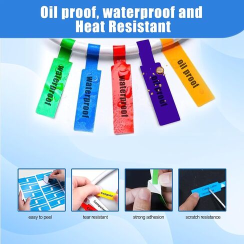 300 PCS ملصقات الكابلات - 12 علامات سلك عشوائية اللون للطباعة والكتابة اليدوية بالليزر ، ومنظمي الحبل المقاوم للماء ، والمواد اللاصقة للمنزل ، والمكتب ، ومركز البيانات والاستخدام الصناعي in Saudi Arabia