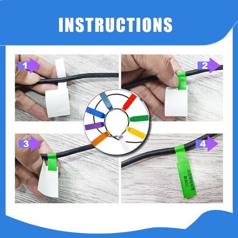 300 PCS ملصقات الكابلات - 12 علامات سلك عشوائية اللون للطباعة والكتابة اليدوية بالليزر ، ومنظمي الحبل المقاوم للماء ، والمواد اللاصقة للمنزل ، والمكتب ، ومركز البيانات والاستخدام الصناعي in Saudi Arabia