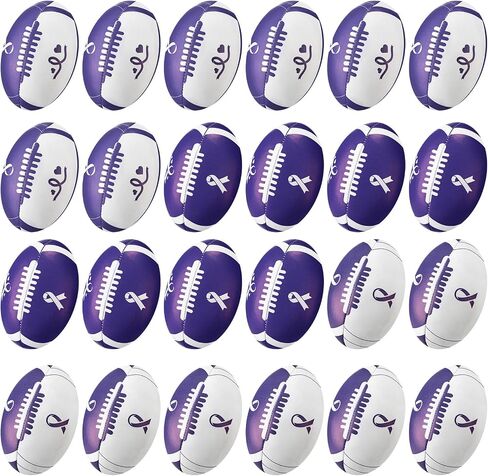 Soulchen 24 PCS Burple Ribbon Mini Football Joots ، Purple Ribbon Party Taving ، Leather Foam Cornes Toy to To Throuction Awarness Public Event ، 3.35 Int in Saudi Arabia