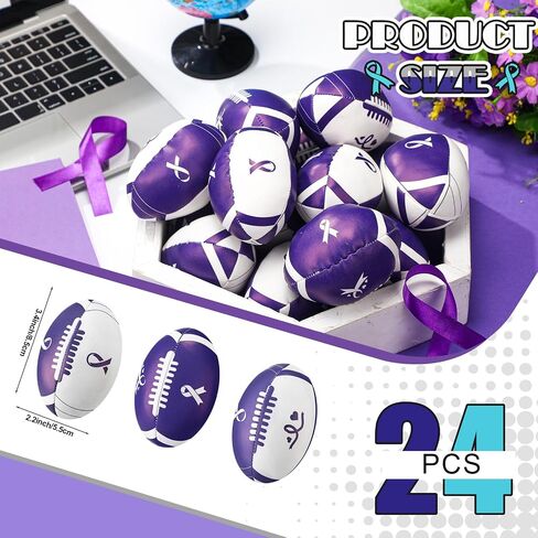 Soulchen 24 PCS Burple Ribbon Mini Football Joots ، Purple Ribbon Party Taving ، Leather Foam Cornes Toy to To Throuction Awarness Public Event ، 3.35 Int in Saudi Arabia