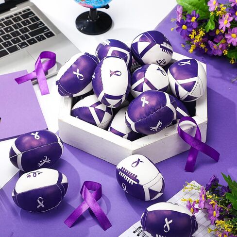 Soulchen 24 PCS Burple Ribbon Mini Football Joots ، Purple Ribbon Party Taving ، Leather Foam Cornes Toy to To Throuction Awarness Public Event ، 3.35 Int in Saudi Arabia