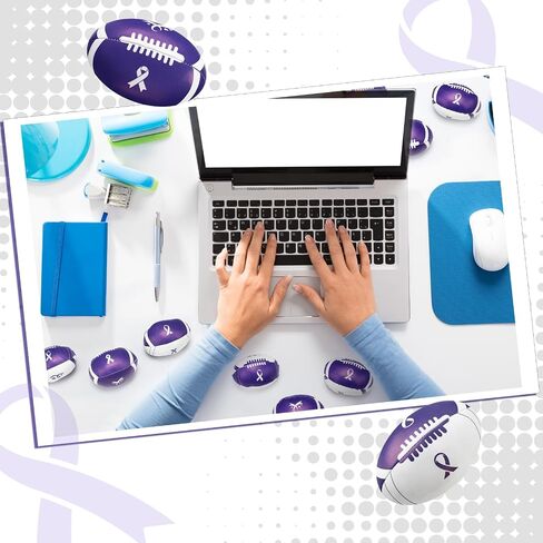 Soulchen 24 PCS Burple Ribbon Mini Football Joots ، Purple Ribbon Party Taving ، Leather Foam Cornes Toy to To Throuction Awarness Public Event ، 3.35 Int in Saudi Arabia