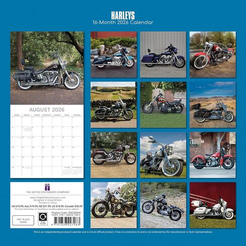 2026 Square Wall Calendar - Harleys 12 x 12 Inch Monthly View, 16-Month, Transport Theme, Includes 180 Reminder Stickers in Saudi Arabia