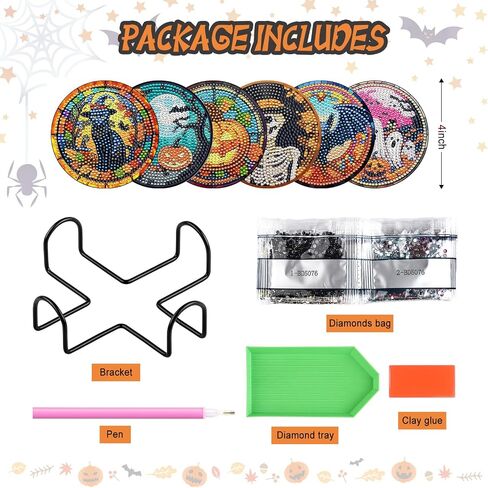 Zynlio Halloween Diamond Paints Coasters مجموعات مع حامل ، فن الهالوين الماس ، وقائحة Diy Diamond Crafts للبالغين ، ومجموعات الطلاء الفنية الماس للنساء ، والمبتدئين ، لوازم الحرف الماسية in Kuwait