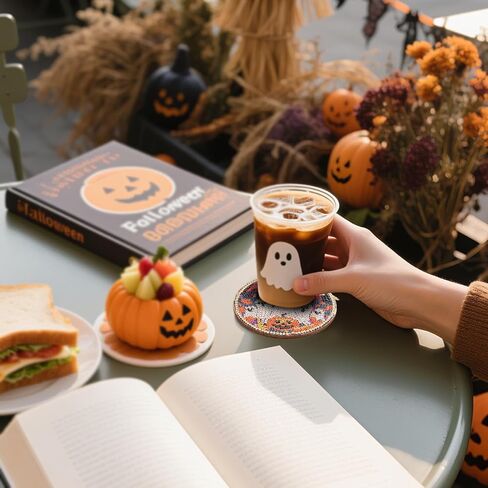Zynlio Halloween Diamond Paints Coasters مجموعات مع حامل ، فن الهالوين الماس ، وقائحة Diy Diamond Crafts للبالغين ، ومجموعات الطلاء الفنية الماس للنساء ، والمبتدئين ، لوازم الحرف الماسية in Kuwait