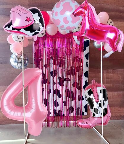 البالونات الغربية رعاة البقر أول عيد ميلاد ديكورات الحزب الوردي حصان رعاة البقر قبعة البالونات الفتيات الغربية موضوع 1st روديو عيد ميلاد ديكورات ديكور (32 بوصة الوردي 1) in Kuwait