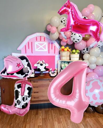 البالونات الغربية رعاة البقر أول عيد ميلاد ديكورات الحزب الوردي حصان رعاة البقر قبعة البالونات الفتيات الغربية موضوع 1st روديو عيد ميلاد ديكورات ديكور (32 بوصة الوردي 1) in Kuwait