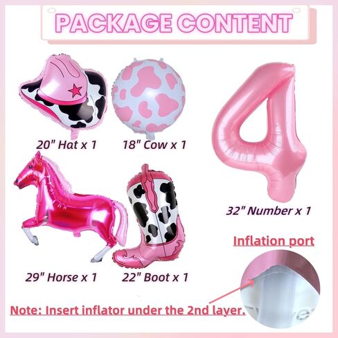 البالونات الغربية رعاة البقر أول عيد ميلاد ديكورات الحزب الوردي حصان رعاة البقر قبعة البالونات الفتيات الغربية موضوع 1st روديو عيد ميلاد ديكورات ديكور (32 بوصة الوردي 1) in Kuwait