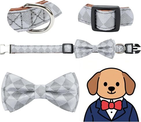 Soft Dog Bow Tie Collar - Wedding Outfit for Boy/Male Dogs (Small, Medium, Large), Checkered Pattern, Deep Blue, Small in Saudi Arabia