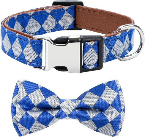 Soft Dog Bow Tie Collar - Wedding Outfit for Boy/Male Dogs (Small, Medium, Large), Checkered Pattern, Deep Blue, Small in Saudi Arabia