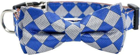 Soft Dog Bow Tie Collar - Wedding Outfit for Boy/Male Dogs (Small, Medium, Large), Checkered Pattern, Deep Blue, Small in Saudi Arabia