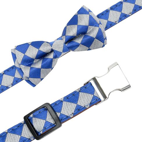 Soft Dog Bow Tie Collar - Wedding Outfit for Boy/Male Dogs (Small, Medium, Large), Checkered Pattern, Deep Blue, Small in Saudi Arabia