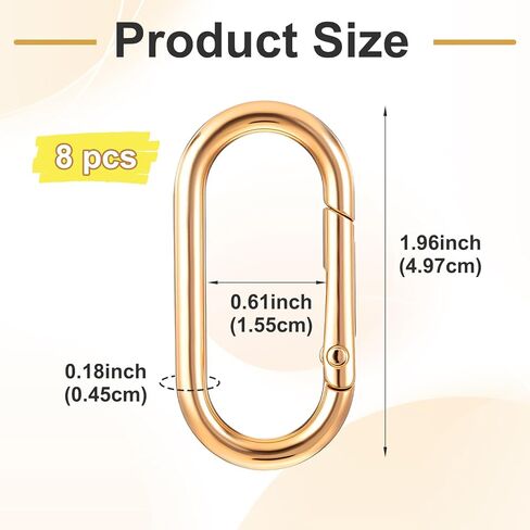 8pcs مشابك حلقة الربيع البيضاوي Clips Gold -keychain فتحة ثقيلة فتحة o محفظة مقطع القلادة سحر محفظة حقائب اليد مناسبة حقيبة الظهر (1.96 × 0.61 بوصة) in Saudi Arabia