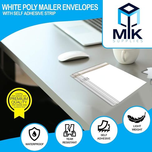 White Poly Mailers (Non Bubble) Pack of 100 | 2.5mil Thickness Plastic Shipping Bags Envelopes with Self Adhesive Strip | Waterproof and Tear Resistant Postal Bags | (10x13) in Saudi Arabia