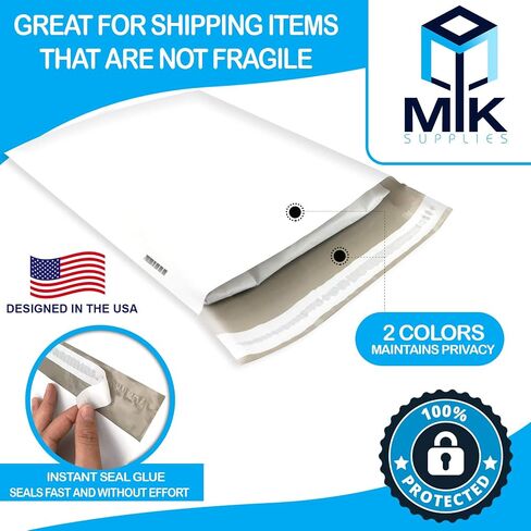 White Poly Mailers (Non Bubble) Pack of 100 | 2.5mil Thickness Plastic Shipping Bags Envelopes with Self Adhesive Strip | Waterproof and Tear Resistant Postal Bags | (10x13) in Saudi Arabia