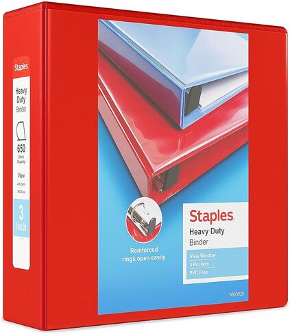 Staples Staples Huffice 3 بوصة 3 حلقات الموثق مع حلقات D وأربعة جيوب داخلية ، حمراء ، 2/حزمة (ST56298-CCVS) in Saudi Arabia
