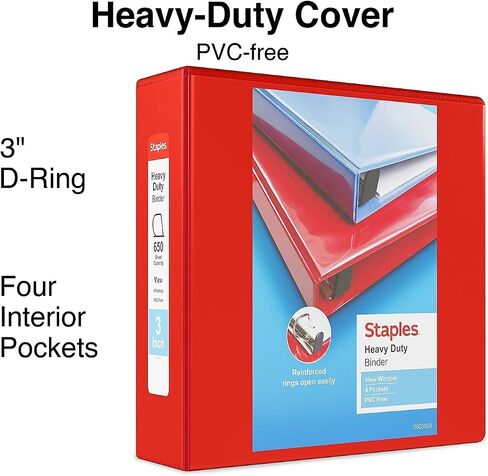 Staples Staples Huffice 3 بوصة 3 حلقات الموثق مع حلقات D وأربعة جيوب داخلية ، حمراء ، 2/حزمة (ST56298-CCVS) in Saudi Arabia