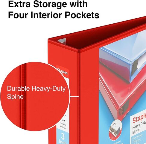 Staples Staples Huffice 3 بوصة 3 حلقات الموثق مع حلقات D وأربعة جيوب داخلية ، حمراء ، 2/حزمة (ST56298-CCVS) in Saudi Arabia