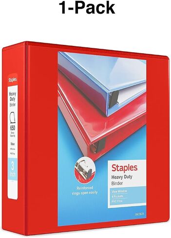Staples Staples Huffice 3 بوصة 3 حلقات الموثق مع حلقات D وأربعة جيوب داخلية ، حمراء ، 2/حزمة (ST56298-CCVS) in Saudi Arabia