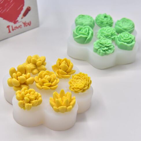 Flower & Succulent Silicone Mold Set Includes Rose Resin Mold for Wax Scented Candle Soap Silicone Molds for Home Decoration DIY Making （2pcs） in Saudi Arabia