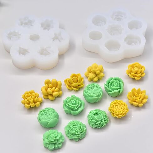 Flower & Succulent Silicone Mold Set Includes Rose Resin Mold for Wax Scented Candle Soap Silicone Molds for Home Decoration DIY Making （2pcs） in Saudi Arabia