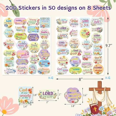 Fancy Land Bible Verse Stickers Floral Scripture Sticker Sheets Flower Religious Envelope Seals for Christian Sunday School Prizes DIY Art Crafts Cards Scrapbook Party Gift Decoration Supplies 200Pcs in Saudi Arabia