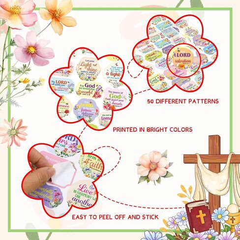 Fancy Land Bible Verse Stickers Floral Scripture Sticker Sheets Flower Religious Envelope Seals for Christian Sunday School Prizes DIY Art Crafts Cards Scrapbook Party Gift Decoration Supplies 200Pcs in Saudi Arabia