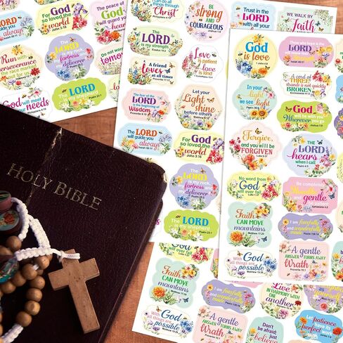 Fancy Land Bible Verse Stickers Floral Scripture Sticker Sheets Flower Religious Envelope Seals for Christian Sunday School Prizes DIY Art Crafts Cards Scrapbook Party Gift Decoration Supplies 200Pcs in Saudi Arabia