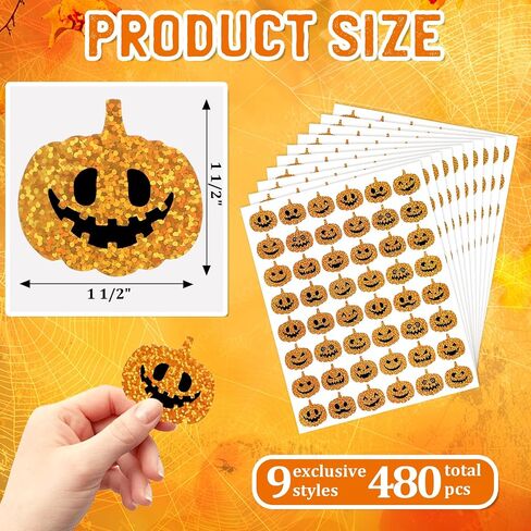 COCHIE Halloween Stickers Decorations, 480 1-1/2 Inch Laser Self-Adhesive Halloween J-O-Lantern Stickers Tags Label Decal for Envelopes Craft Card Seal Gifts Candy Bags Party Decor Supplies (Ghost) in Saudi Arabia