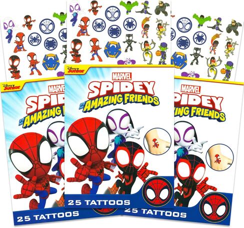 Spidey and His Amazing Friends Tattoos - Bundle with 75 Spidey Tattoos Temporary for Kids Party Favors | Spiderman Temporary Tattoos Party Supplies in Saudi Arabia