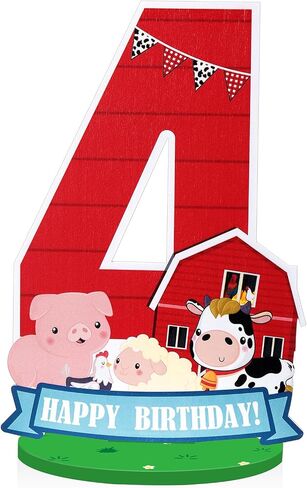Farm Animal Birthday Party Number Centerpiece 10 Inch Wood Farm Barnyard Party Number Sign Sheep Cow Pig Birthday Barn Sign for Boy and Girl Party Decor(Number 3) in Saudi Arabia