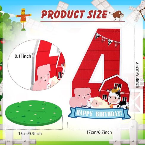 Farm Animal Birthday Party Number Centerpiece 10 Inch Wood Farm Barnyard Party Number Sign Sheep Cow Pig Birthday Barn Sign for Boy and Girl Party Decor(Number 3) in Saudi Arabia
